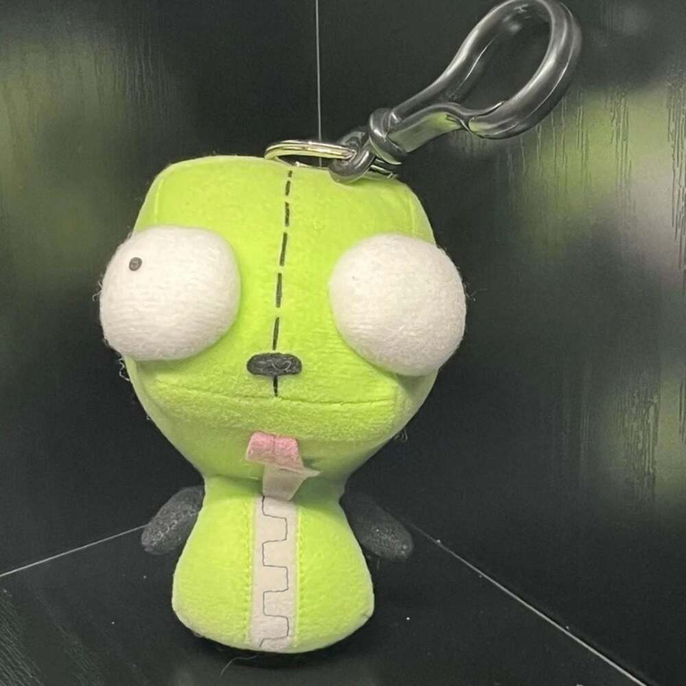 Invader Zim GIR Plush Clip Keychain 2002 Fun-4-All Green Plush Toy Missing Pupil